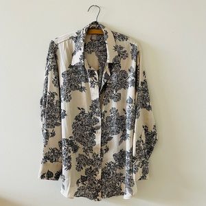 H&M Large NWOT Black & Cream Floral Satin Blouse